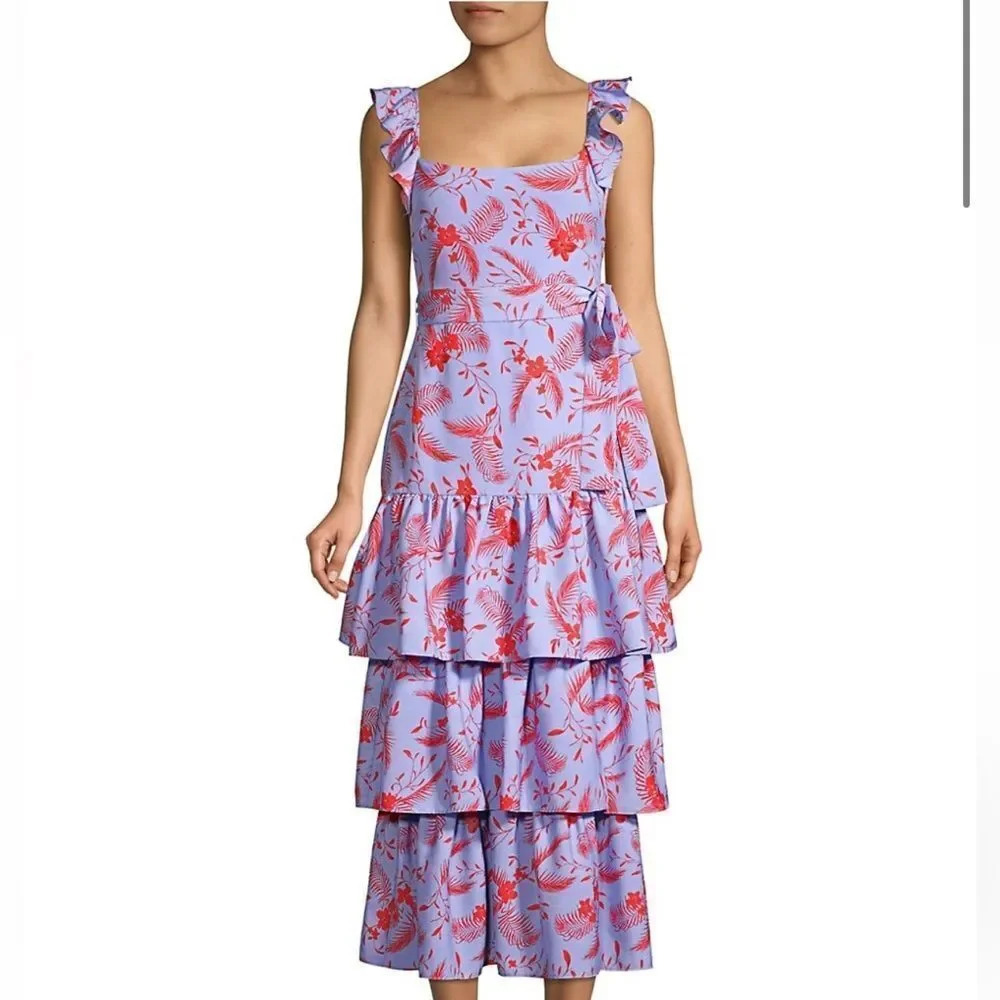 Likely Women's Juno Floral Tiered Midi Dress in Periwinkle size 12 - Picture 3 of 8